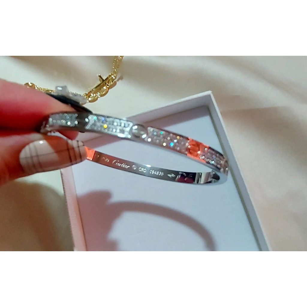 Love-Inspired Thin Bangle | Full Diamond Accents | 17cm | Platinum Setting product photo 1