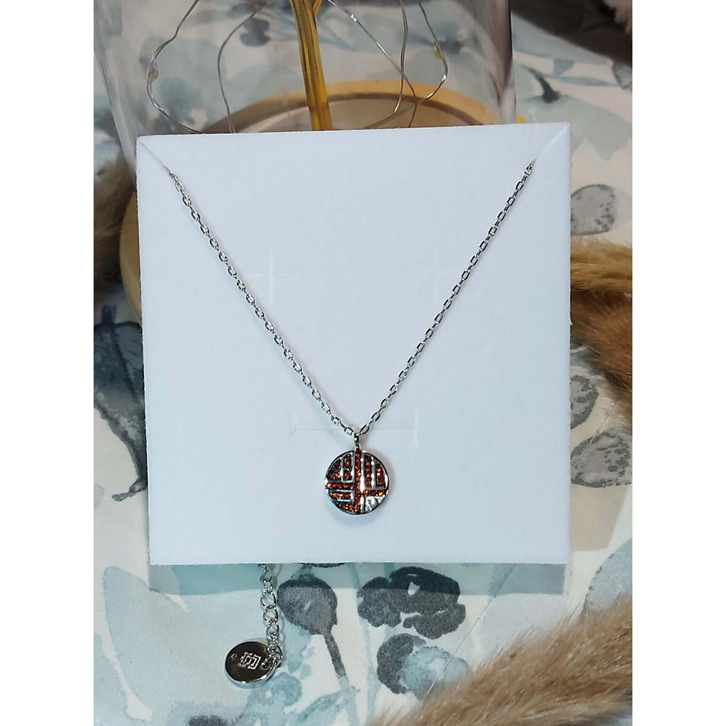 Chinese Full Blessing Crystal Necklace | Red Stone Pendant product photo 1