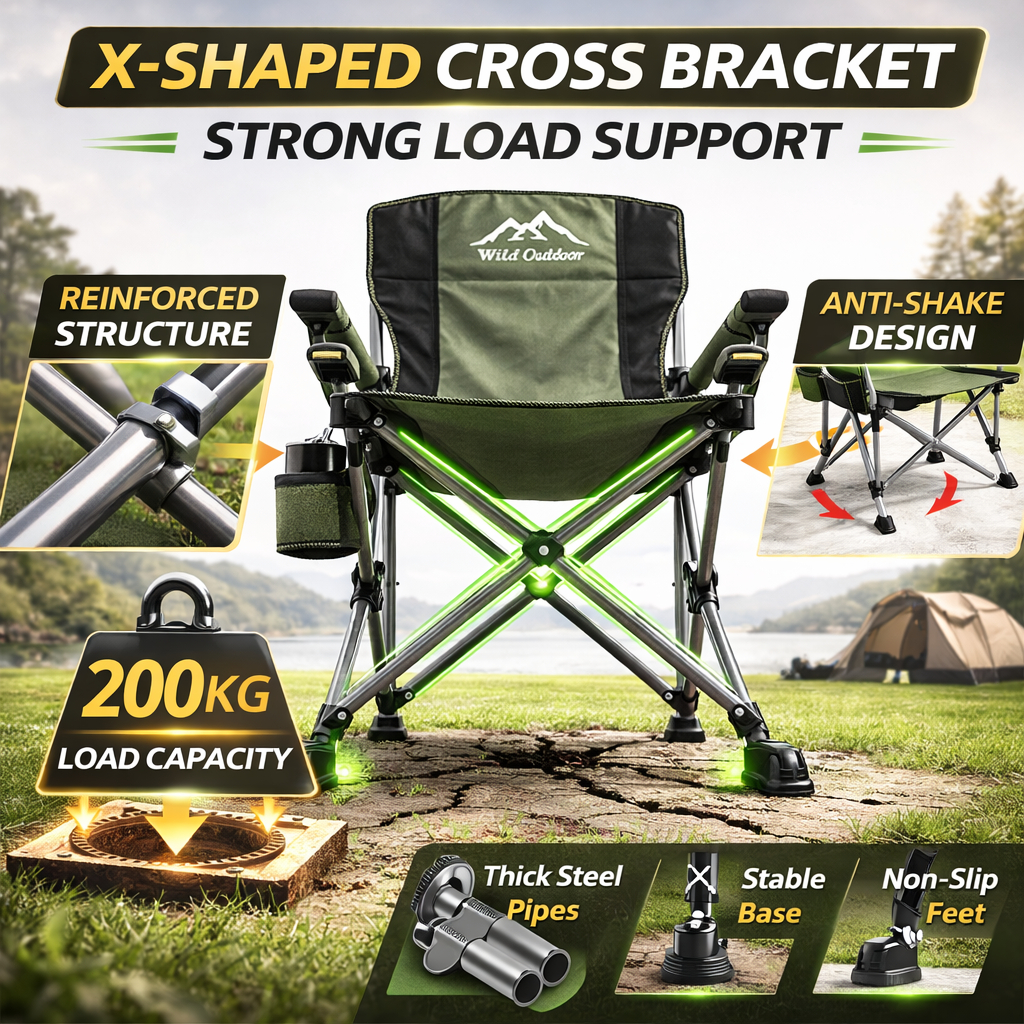 Outdoor folding chair heavy duty Camping Chair Portable Fishing Chair 220KG Large Load-Bearing 【COD】 — view 3
