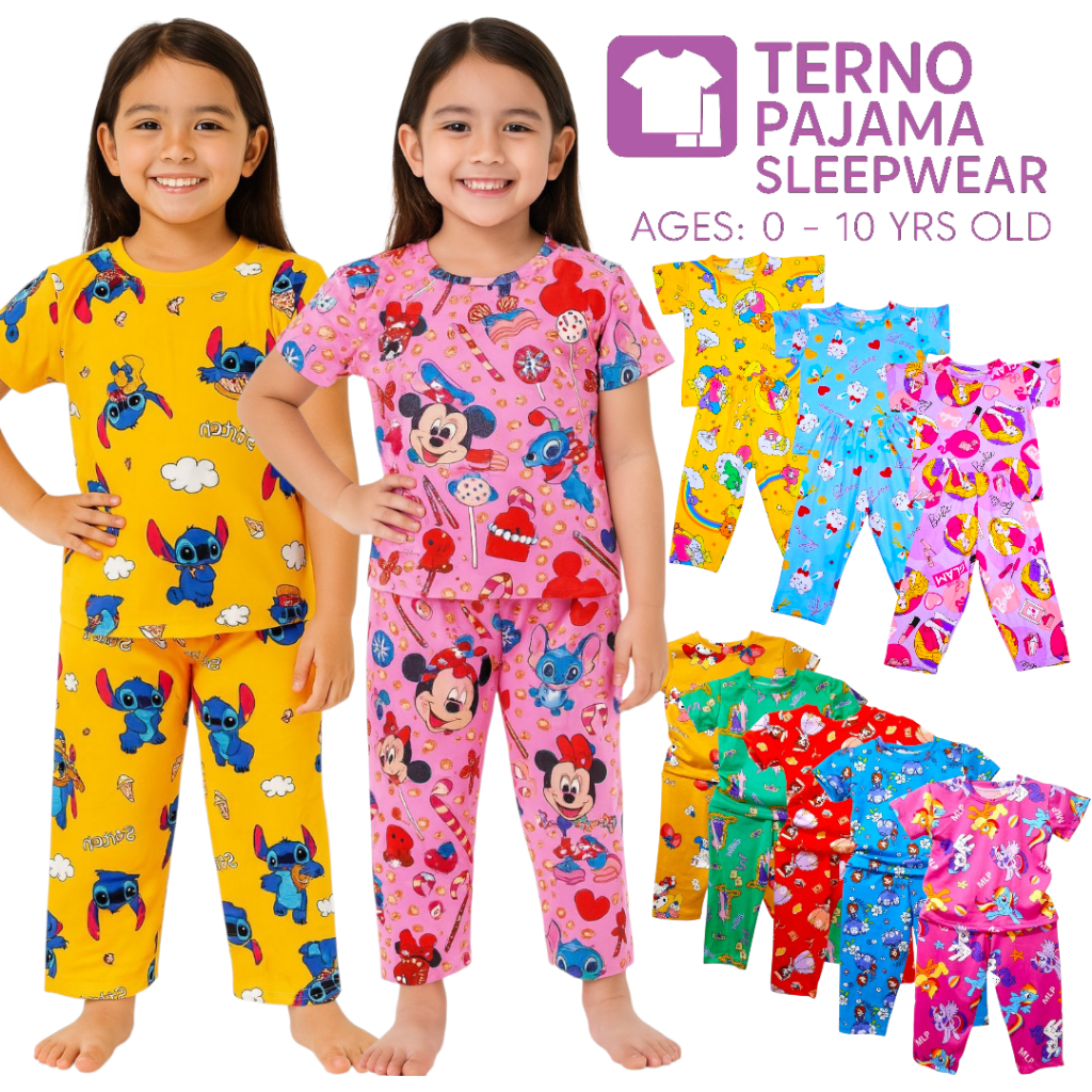 AGKS 3-5 Pairs Terno Pajama Sleepwear for Girls Kids 0-10 Yrs | Assorted Colors and Prints Set