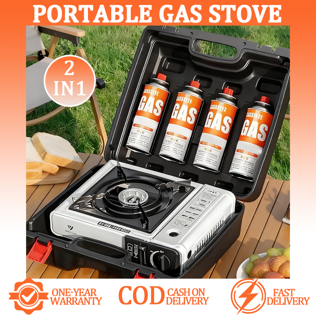 2 in 1 portable butane gas stove with box outdoor camping Windproof Cassette Furnace Picnic Burner