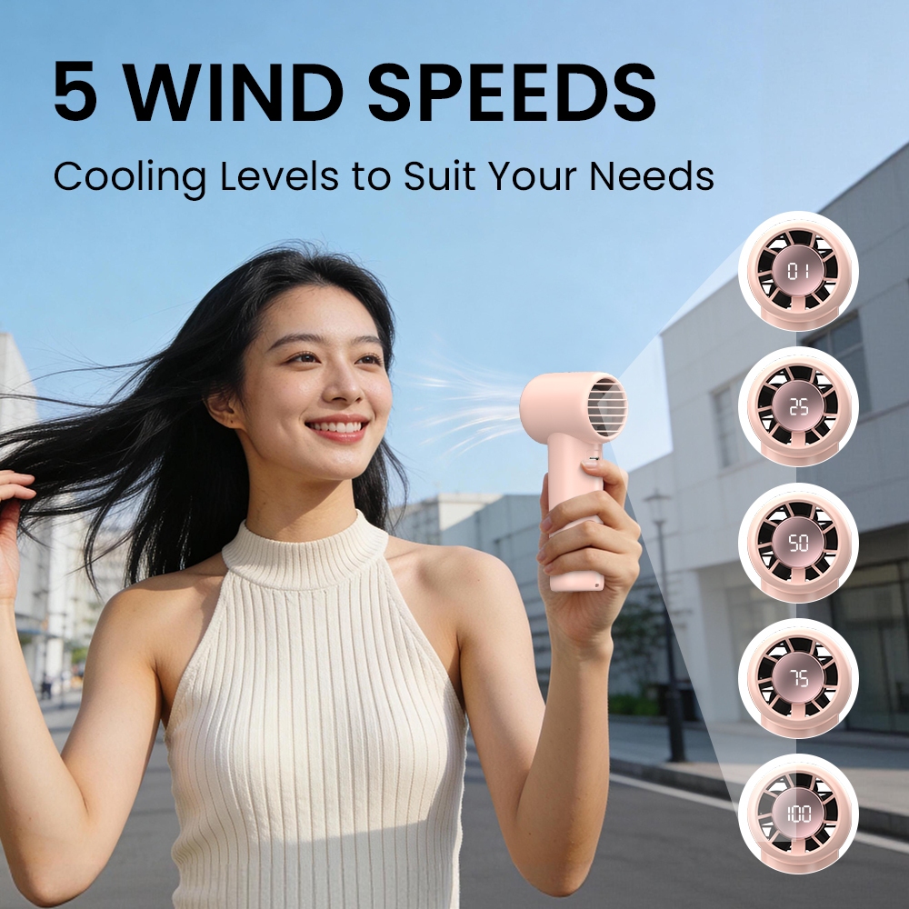 Orashare HF21 Portable High-Speed Handheld Fan 1200mAh Rechargeable Mini Fan 5 Speed Strong Wind Fan — view 5