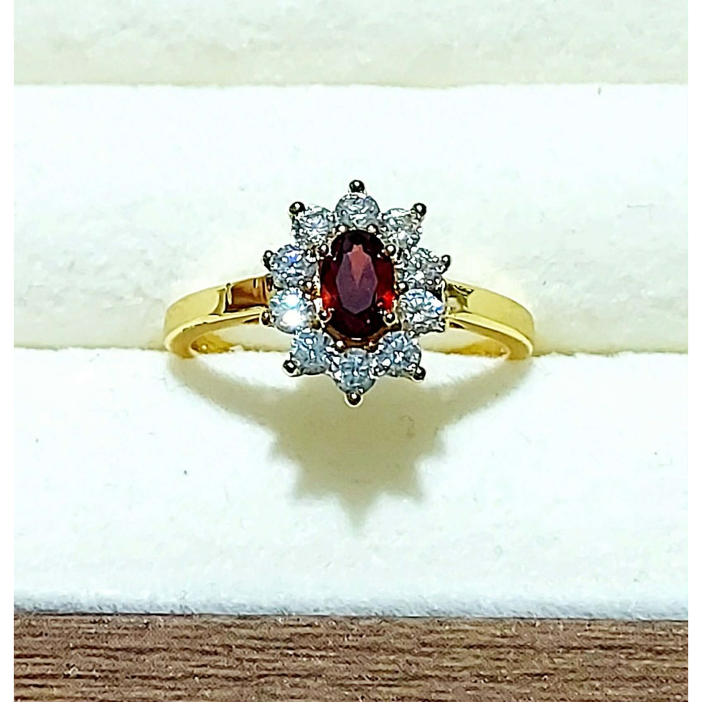 Yellow Gold Ring Size 8 | Ruby Center Stone with Diamond Surround