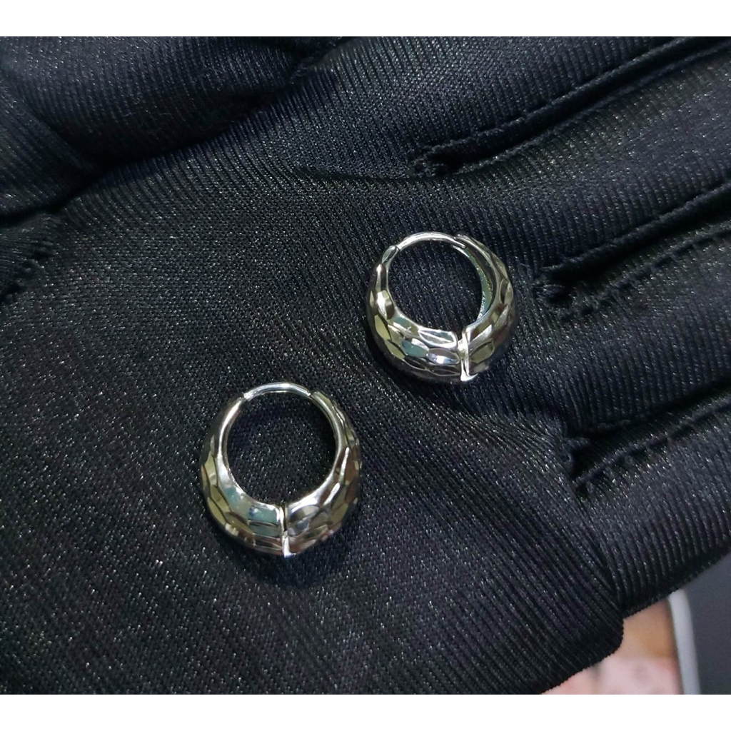 Faceted Huggie Hoop Earrings | Platinum Setting | Minimalist Luxury product photo 2
