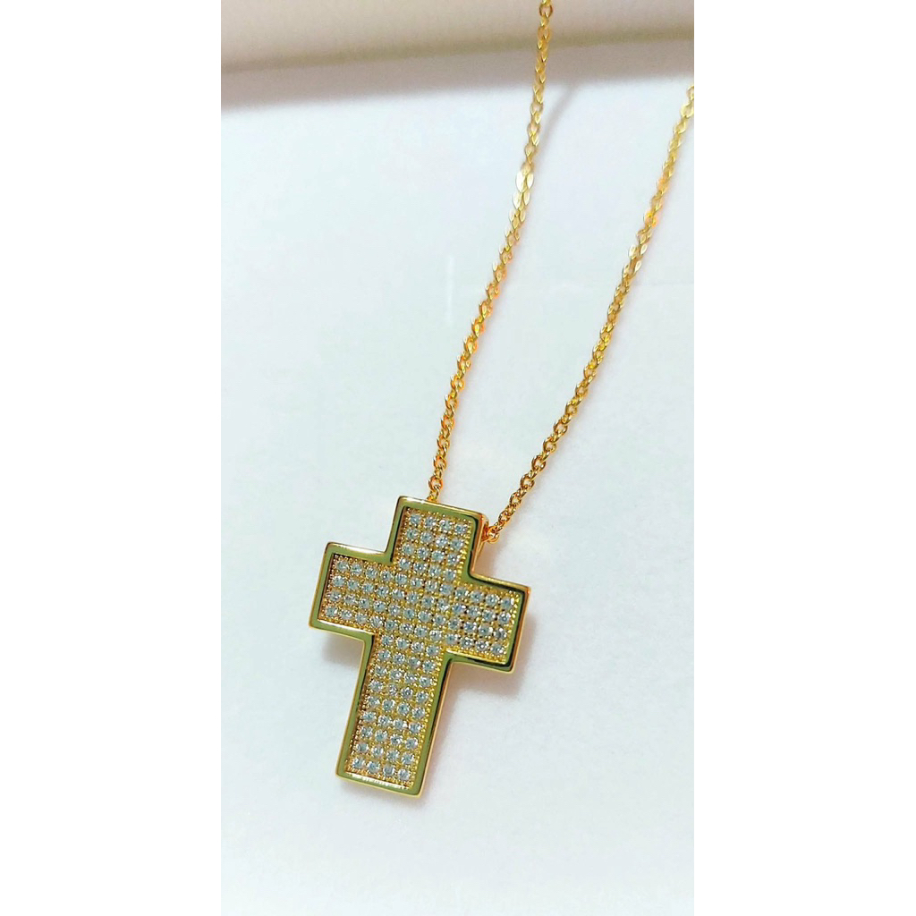 Pavé Cross Pendant Necklace | Adjustable 16–18 Inches | Yellow Gold Setting product photo 1