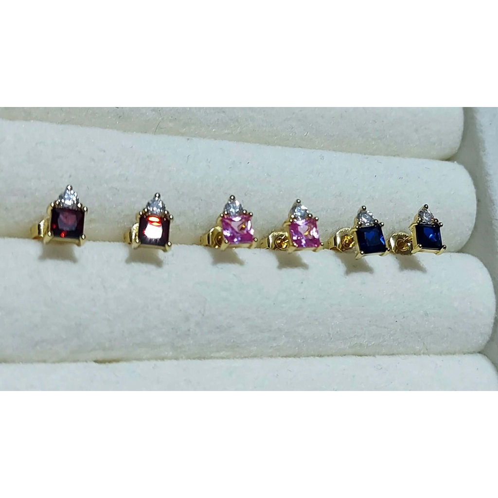 Birthstone Princess-Cut Stud Earrings with Diamond Accent | Yellow Gold Vermeil product photo 3