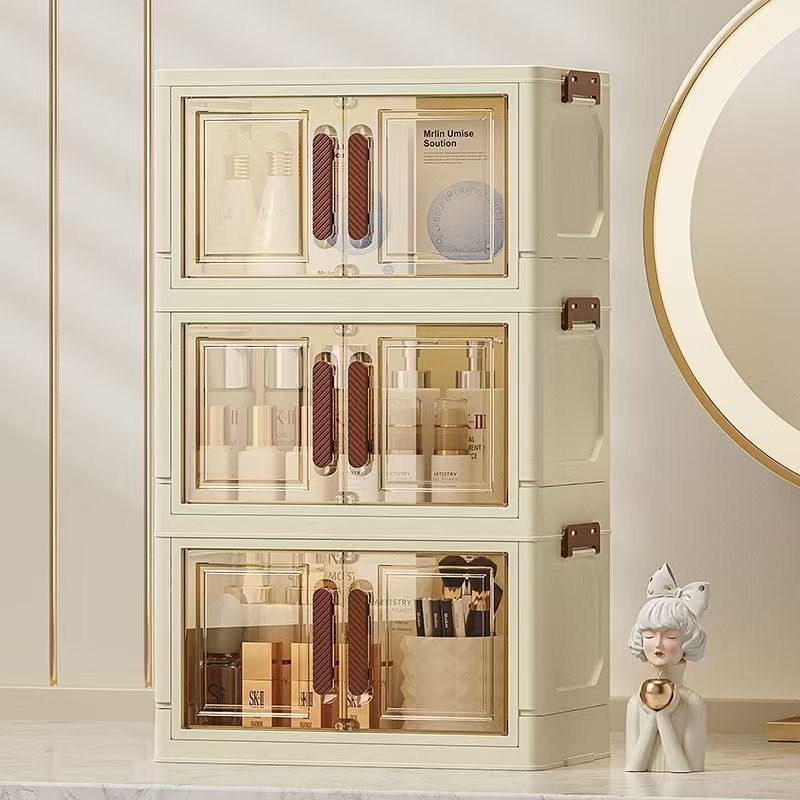 in hom Foldable Storage Cabinet  Plastic Storage Box  Double-Door Dustproof Shelving Unit - Image 2