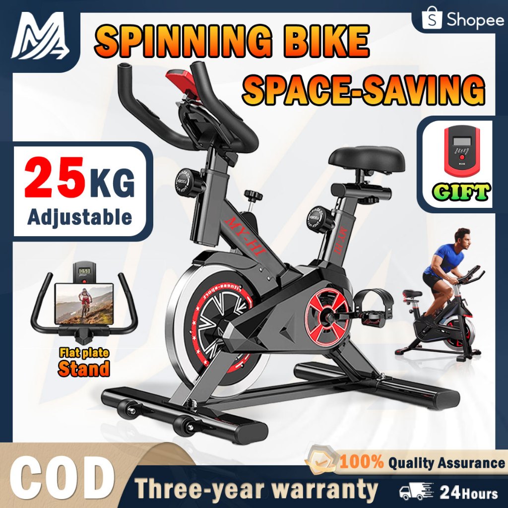 【TOP SALE】Spinning Exercise Bike Stationary Indoor Cycling Heart Rate Monitor Space-saving