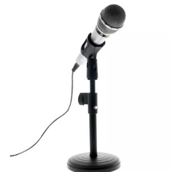 thumbnail image 2 of Microphone Stand With Clamp-On Rack Tray - Adjustable Height Heavy Base For PC & Tablet 2 of 12