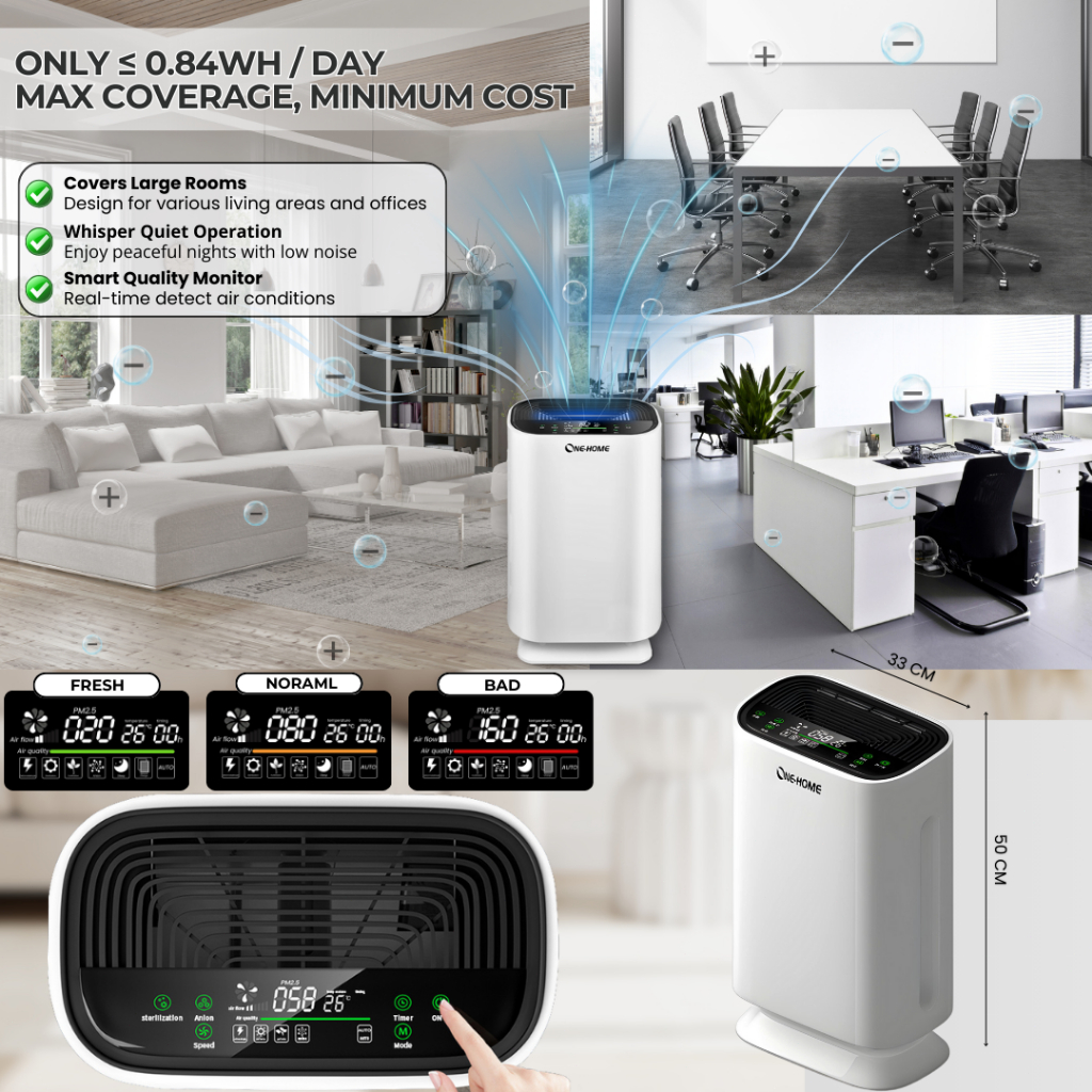 ONE HOME Air Purifier HEPA Carbon Filter for Room Office Remove Dust and Odor Pet Dander UV Light - Image 7