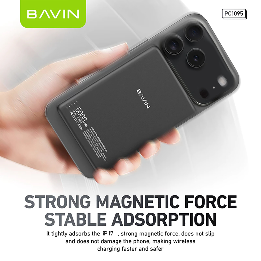 BAVIN PC1095 / PC1106 10000mAh 15W Ultra Thin Fast Charging Wireless Powerbank w/ Free Magnetic Ring - Image 4