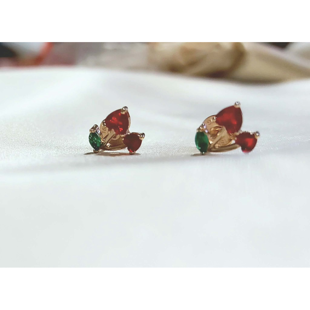 Mini Cherry/ Heart Stud Earrings - Champagne product photo 1