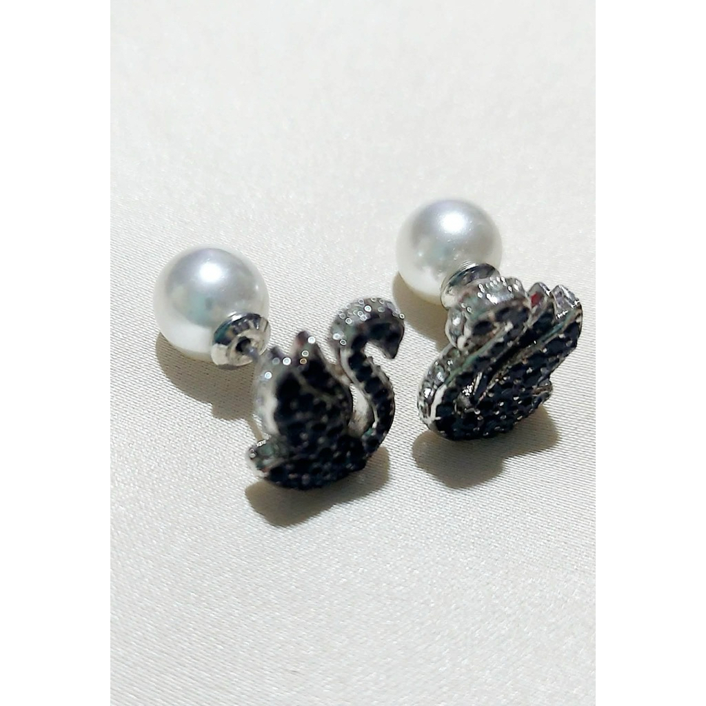 Swarovski Swan Stud Earrings with Pearl Backing – Platinum Vermeil product photo 3