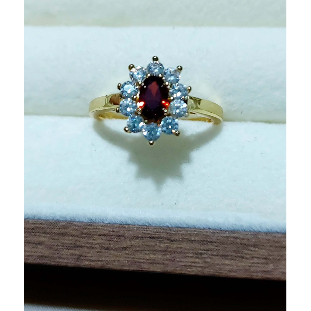 Yellow Gold Ring Size 8 | Ruby Center Stone with Diamond Surround product photo 3