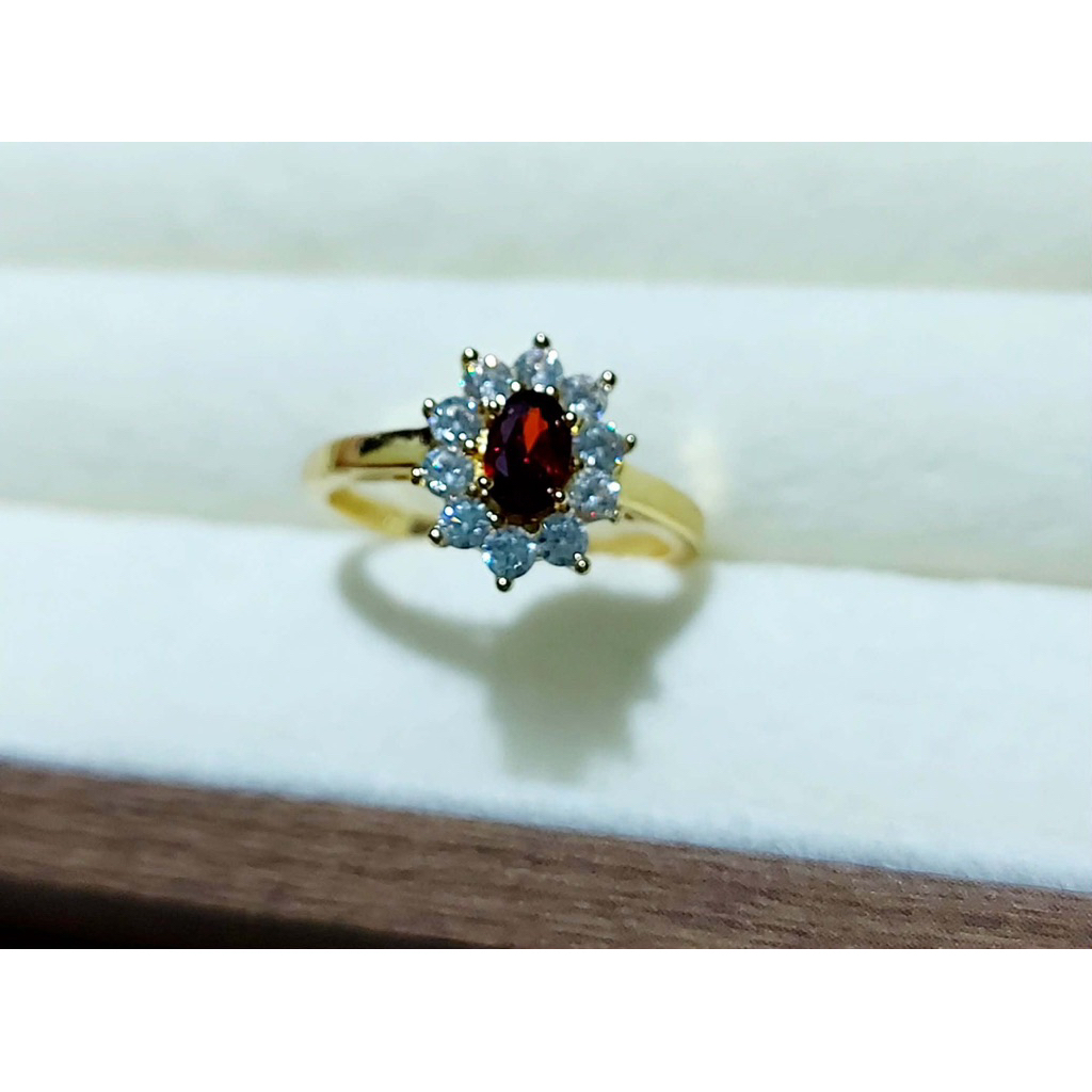 Yellow Gold Ring Size 8 | Ruby Center Stone with Diamond Surround product photo 2
