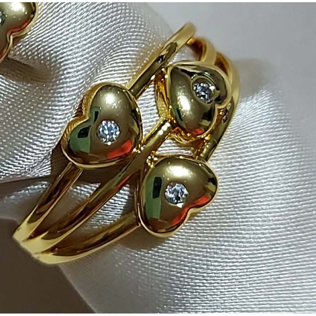 Yellow Gold Ring Size 4 | Triple Heart Layered Design with Diamond Center product photo 4