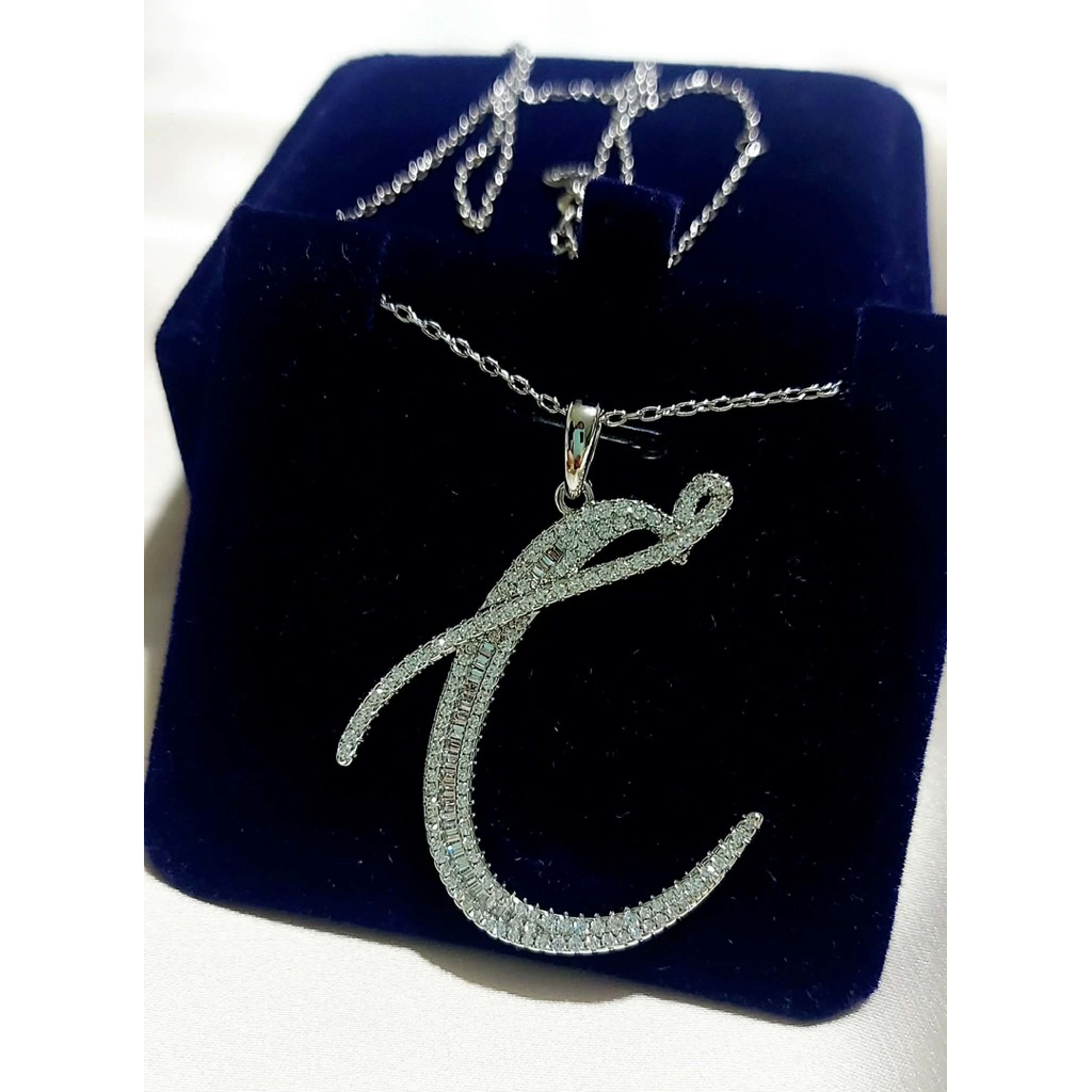 Statement Letter Necklace | Handcrafted Diamond Letter | Platinum Setting | 22 Inches