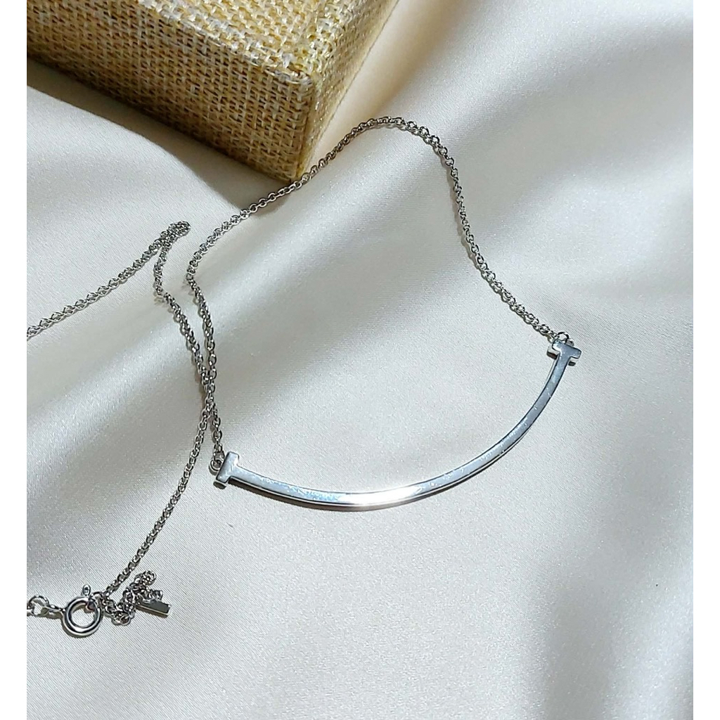 Elegant Curved Bar Smile Pendant Necklace | Diamond Accents | Adjustable Length product photo 5