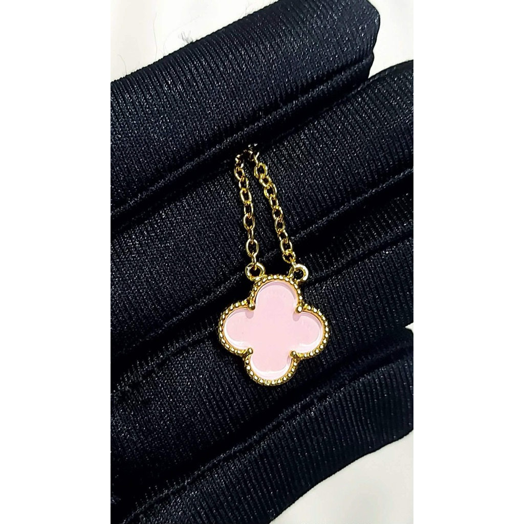 Pink Enamel Clover Necklace | Yellow Gold Setting | Adjustable 16–18 Inches product photo 4