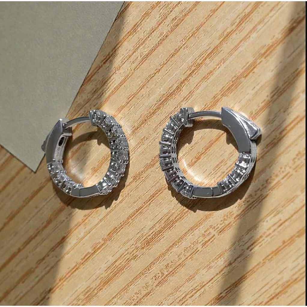 Inside-Out Lab Diamond Huggies/Hoop Earrings | 2cm | Platinum Setting | Secure Lock product photo 2