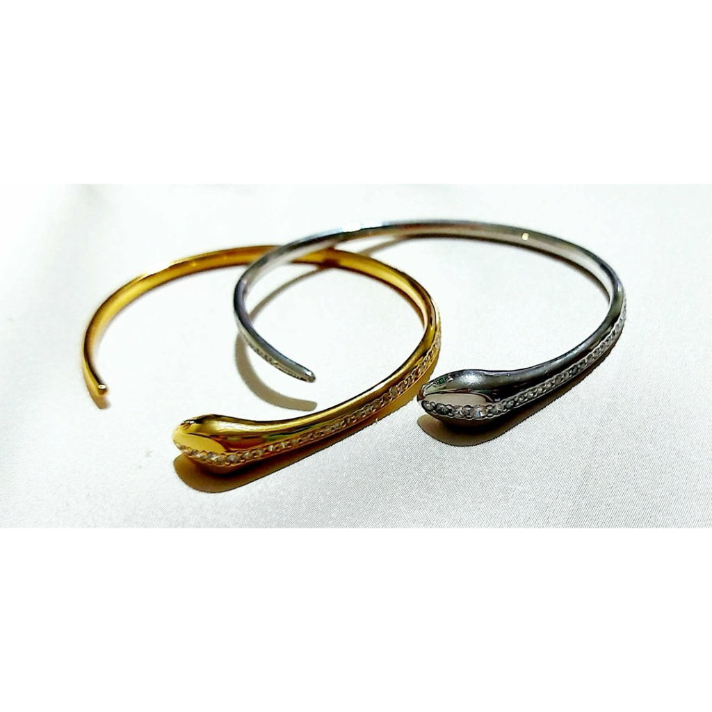 Serpentine Open Bangle | Diamond Accents | Slightly Adjustable | Platinum Setting product photo 4
