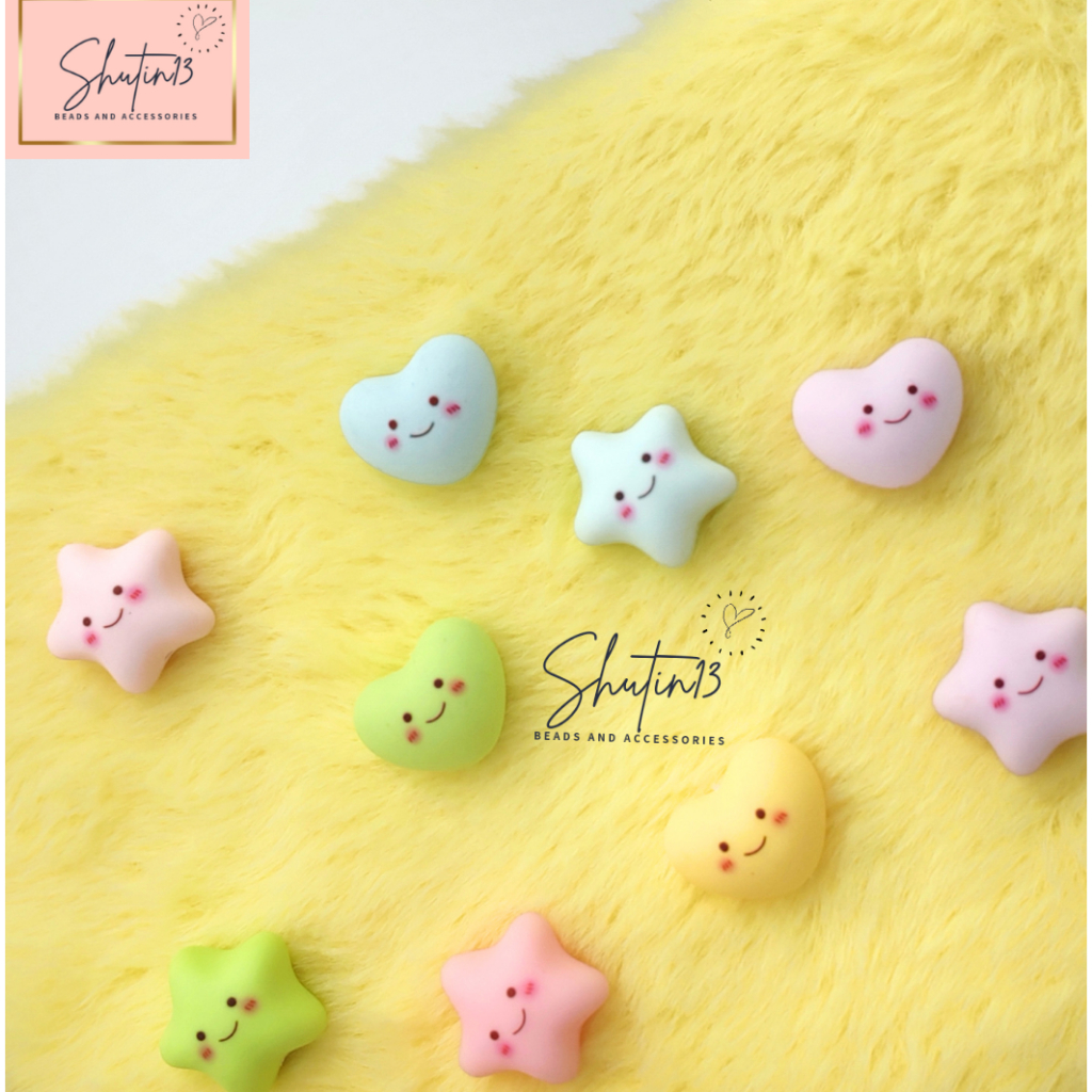 Shutin13 Star Heart Resin Beads Charm with Hole chubby Smiley Bead for DIY Keychain Accessories
