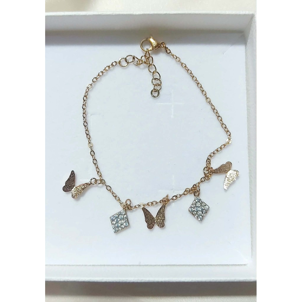 Butterfly & Diamond Accent Charm Anklet | 7–8 Inches | Yellow Gold Setting product photo 2