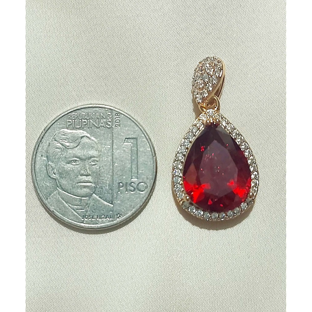 Pear-Shaped Rhodolite Garnet Diamond Pendant | Champagne Gold Setting product photo 2