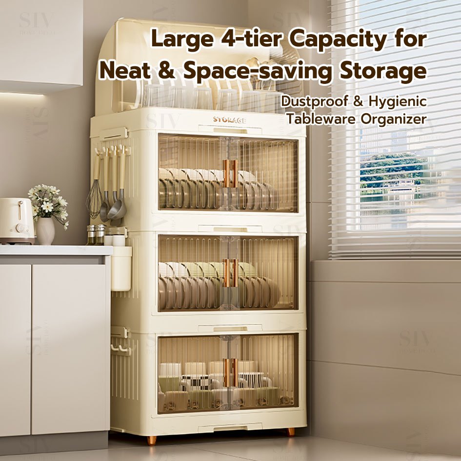 SIV Plastic Dish Cabinet Foldable Dish Drainer Drying Rack Aesthetic With Cover For Plates Bowls - Image 8