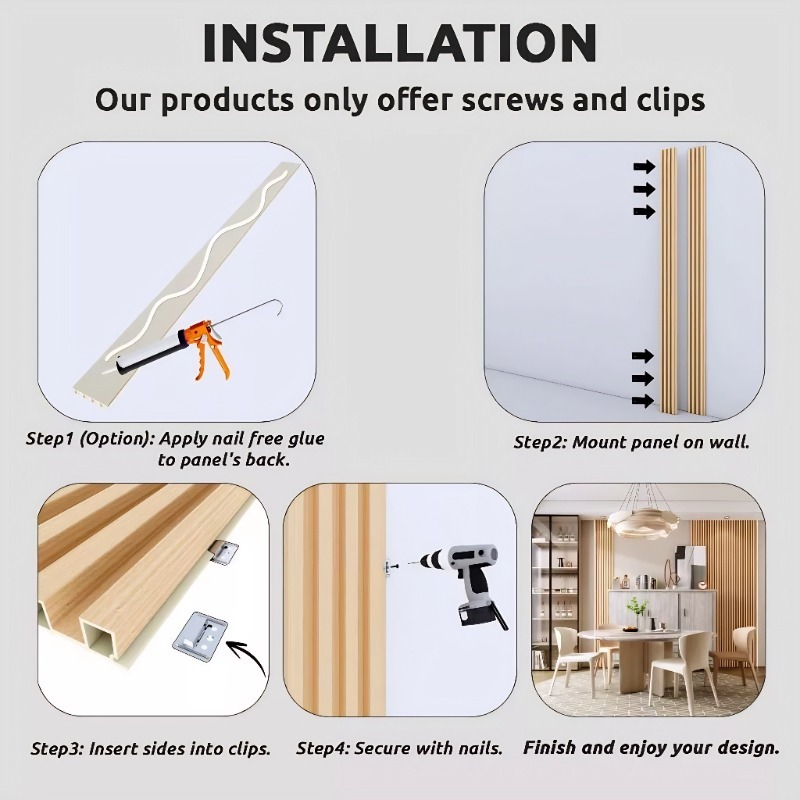 15PCS Solid Wood Panel Board PVC Grille Waterproof Design TV Background Wall Fluted Panel Sent Clamp - Image 8