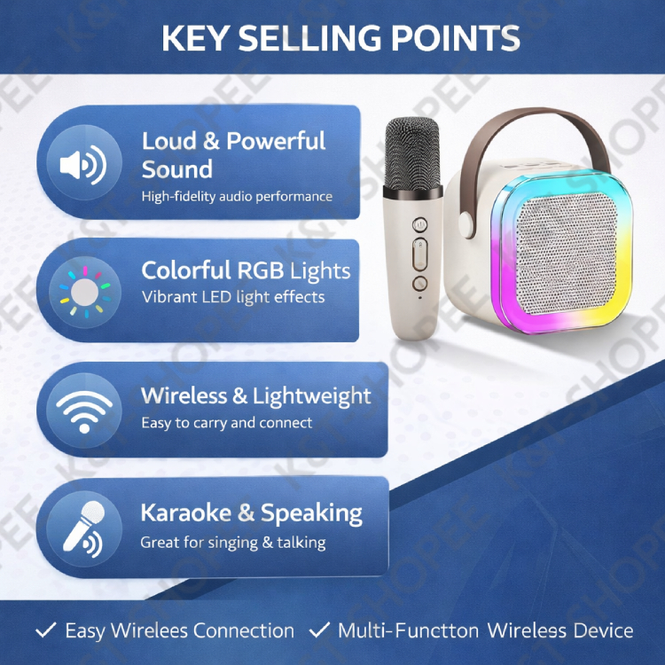 K12 Mini Karaoke Wireless Audio Speaker Bluetooth Microphone Portable Home KTV RGB Karaoke Machine - Image 4