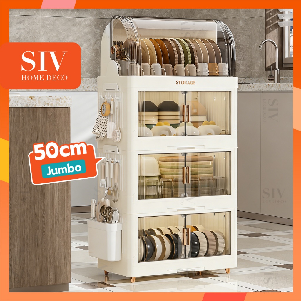 SIV Plastic Dish Cabinet Foldable Dish Drainer Drying Rack Aesthetic With Cover For Plates Bowls