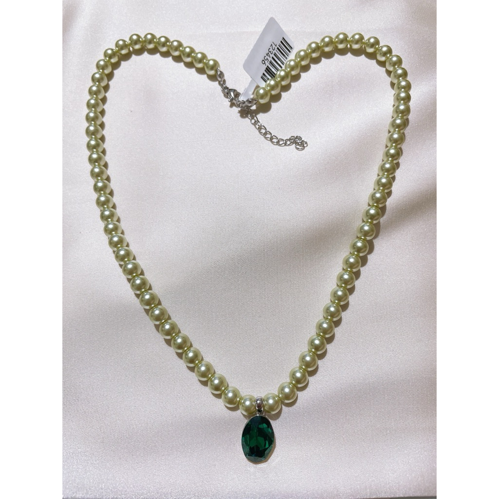 Green Pearl Necklace with Green Garnet Pendant product photo 2