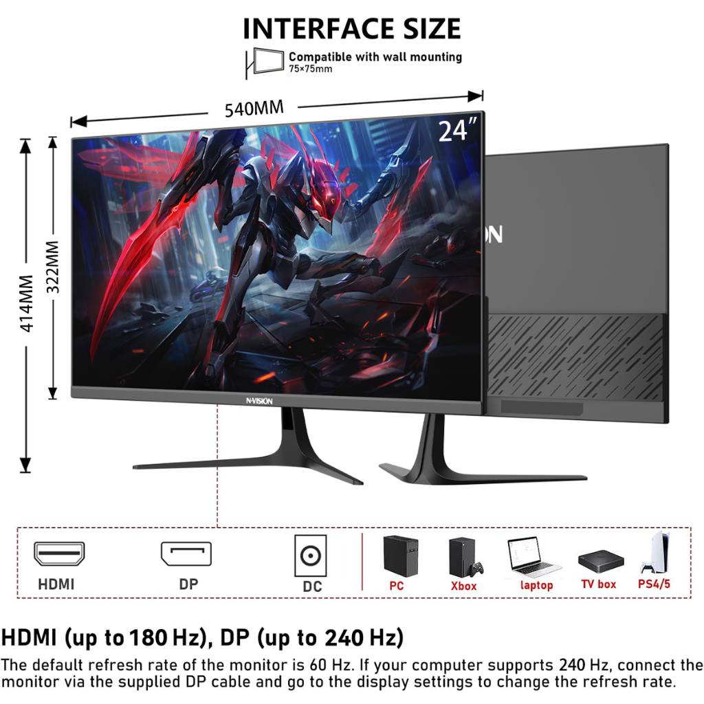 Nvision 24 27 Inch Gaming IPS Monitor 240HZ /180HZ/144HZ Flat FHD 1ms Gaming Monitor For Desktop PC - Image 8