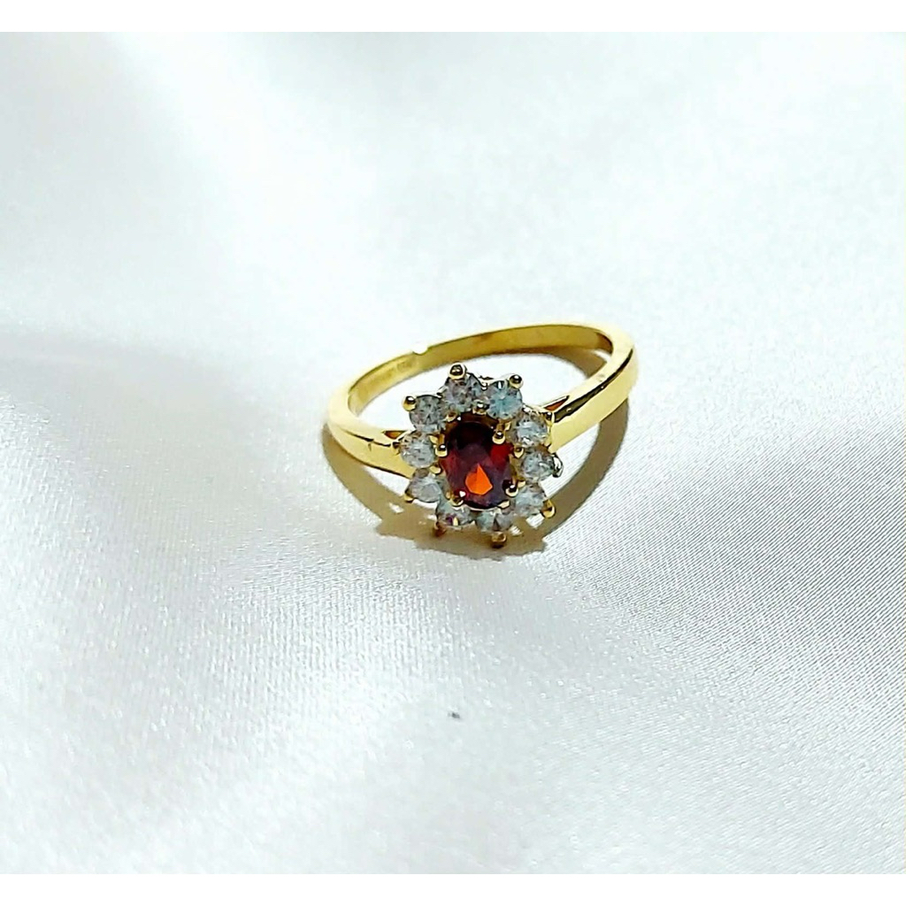 Yellow Gold Ring Size 8 | Ruby Center Stone with Diamond Surround product photo 4