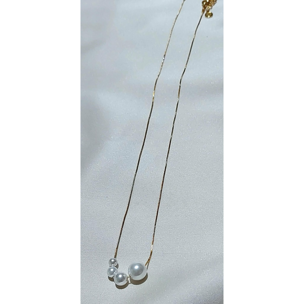 4 Pearl Necklace in Yellow Gold Setting | Adjustable 16–18 Inches product photo 2