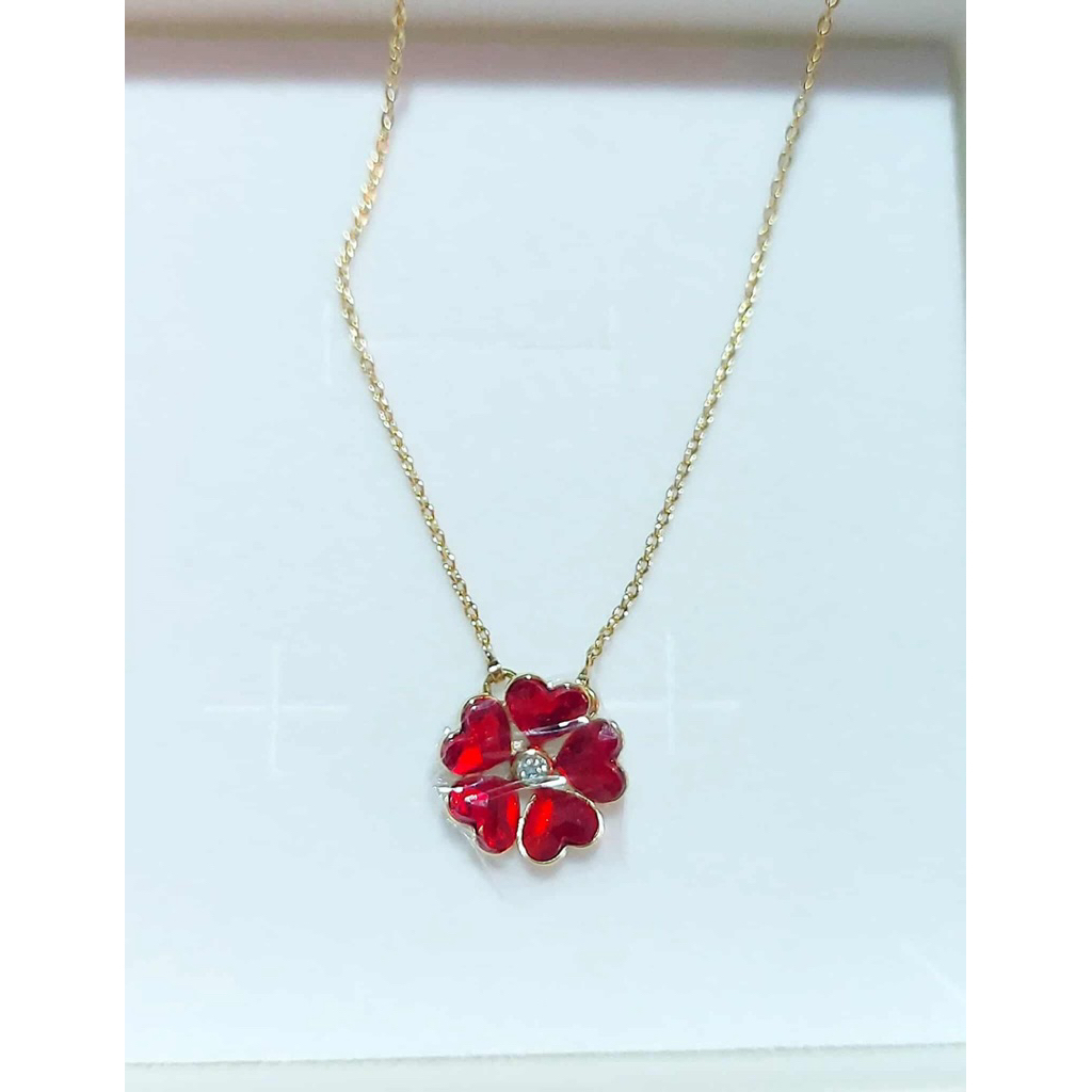 Red Clover Centered Necklace in Yellow Gold Setting | Adjustable 16–18 Inches product photo 4