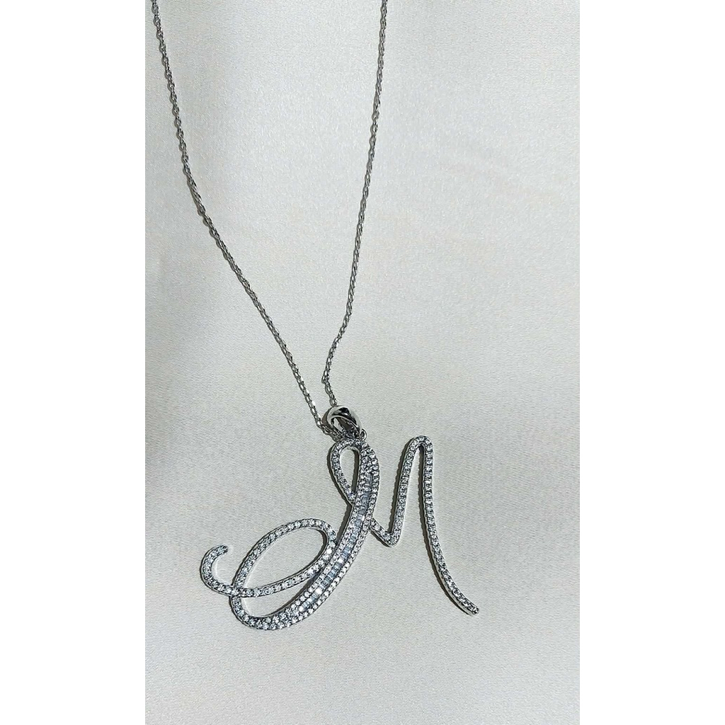 Statement Letter Necklace | Handcrafted Diamond Letter | Platinum Setting | 22 Inches product photo 4