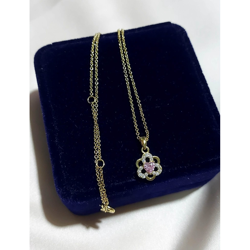 Flower Pendant Necklace | Pink Sapphire & Diamond | Adjustable 14–16 Inches product photo 4