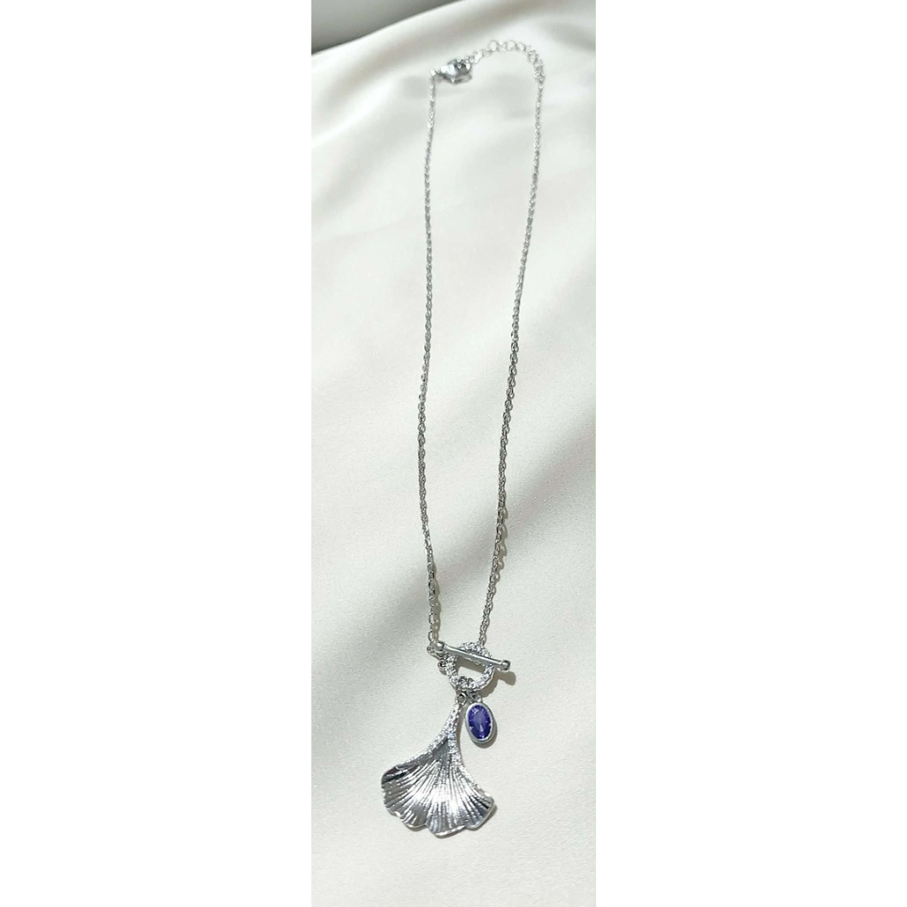 Elegant Ginkgo Leaf Pendant Necklace | Purple Swarovski Accent | Platinum Setting product photo 4