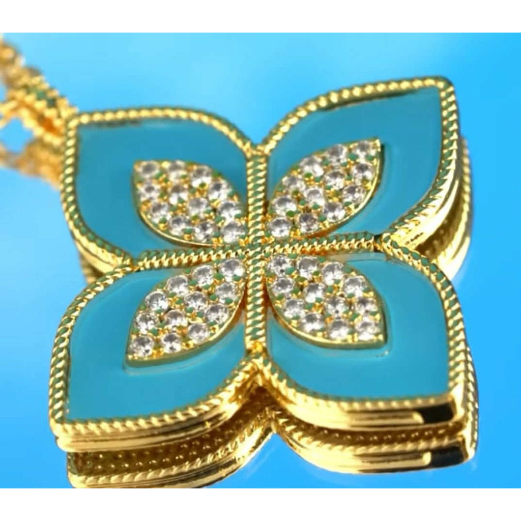 RC Princess Flower Long Necklace | 18K Yellow Gold | Diamond & Blue Enamel product photo 4