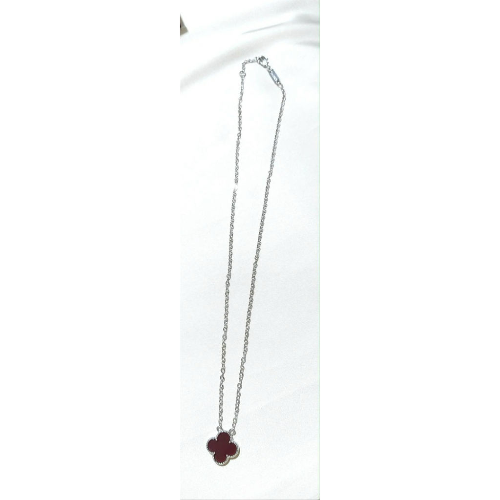 Single Clover Necklace | Maroon Stone | Platinum Setting | Elegant Minimalist Piece product photo 5