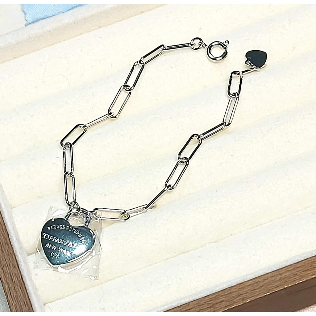 Heart Tag Paperclip Chain Bracelet | Platinum Setting | Adjustable Length product photo 2