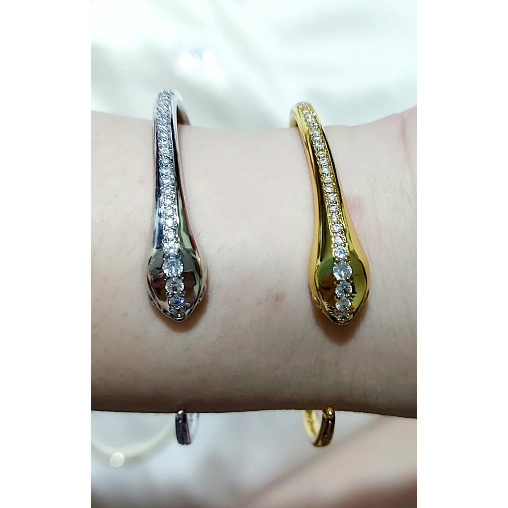 Serpentine Open Bangle | Diamond Accents | Slightly Adjustable | Platinum Setting product photo 1