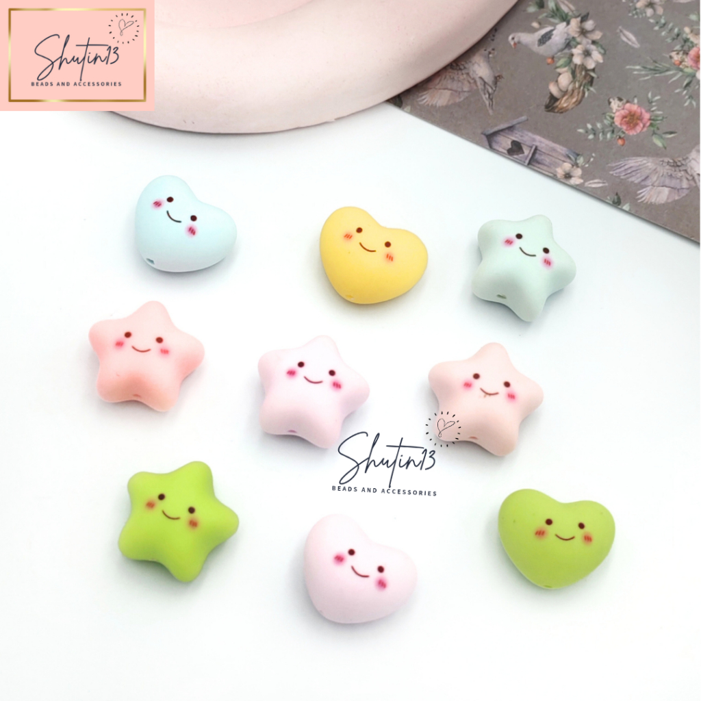 Shutin13 Star Heart Resin Beads Charm with Hole chubby Smiley Bead for DIY Keychain Accessories - Image 2
