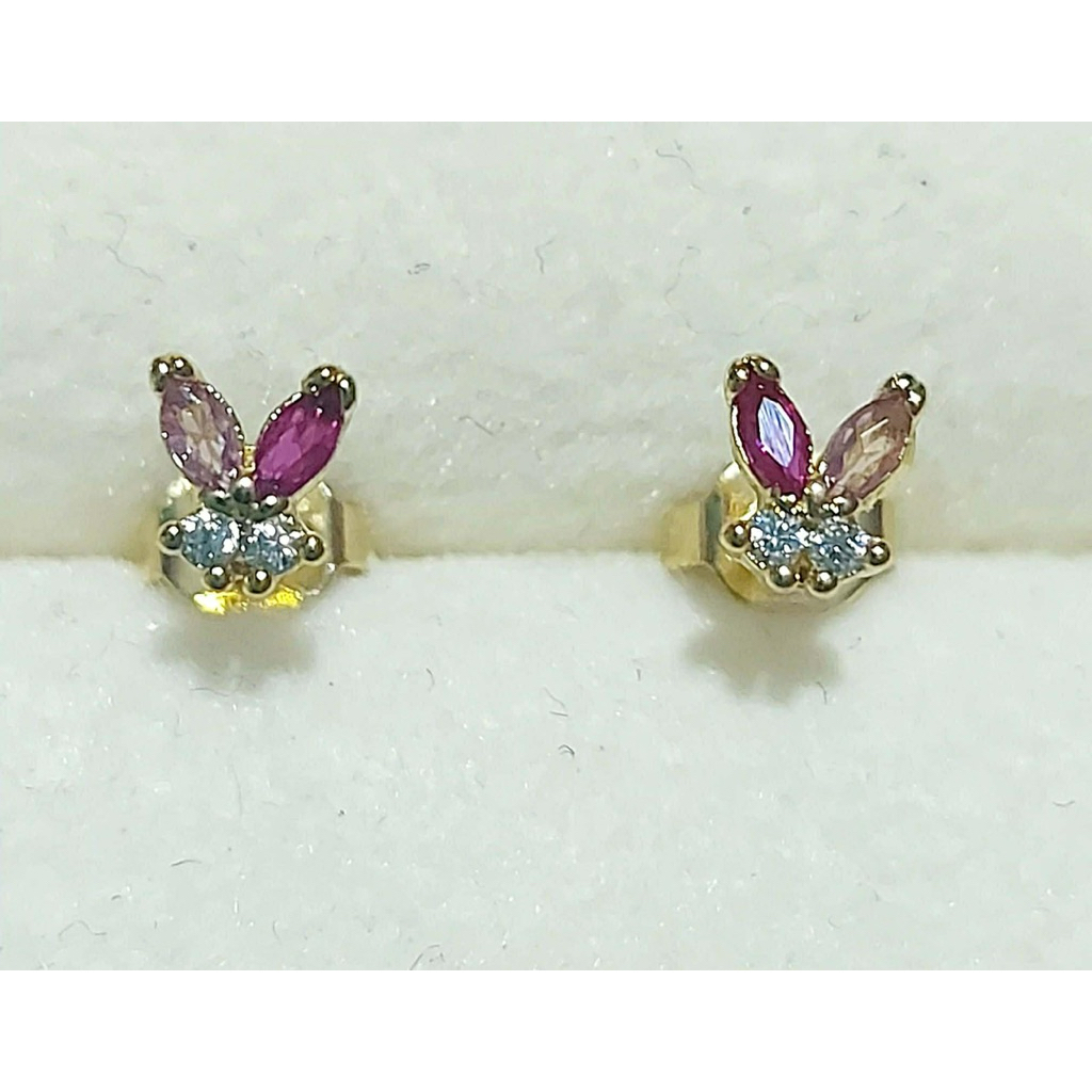 Cute Bunny Shaped Stud Earrings Marquise Gemstones & Diamond Accent | Yellow Gold Setting product photo 3