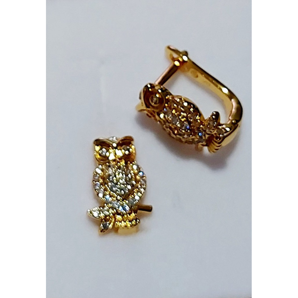 Owl Clip style Earrings Gold Tone Pave Diamond Accent |Owl Earrings,Handcrafted