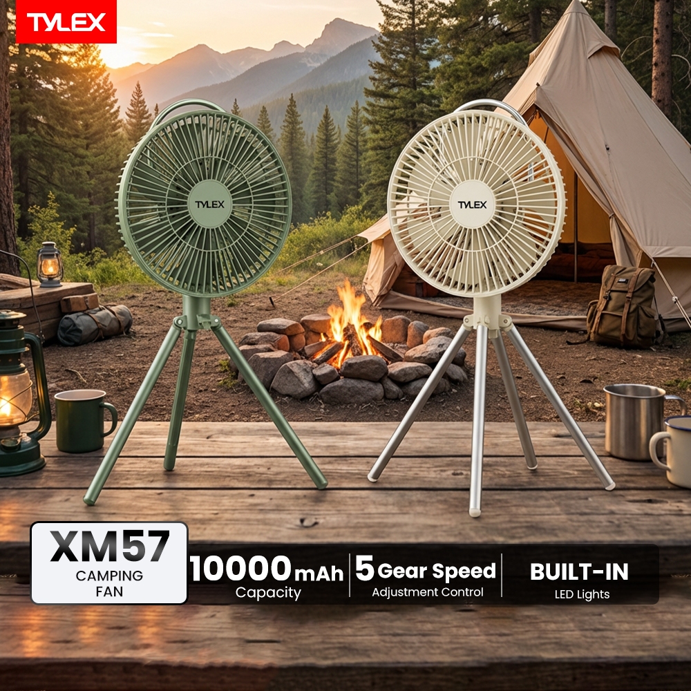 TYLEX XM57 Camping Fan with Light USB Port 10000mAh Battery Capacity with Power Bank Table & Wall