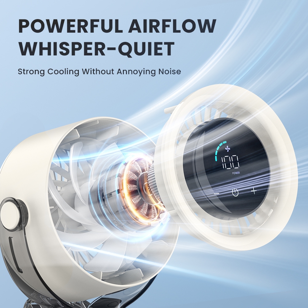 Orashare CF04 Desk Clip Fan Rechargeable 100 Speed Silent Desktop Fan with LED Display 360° Rotating - Image 3