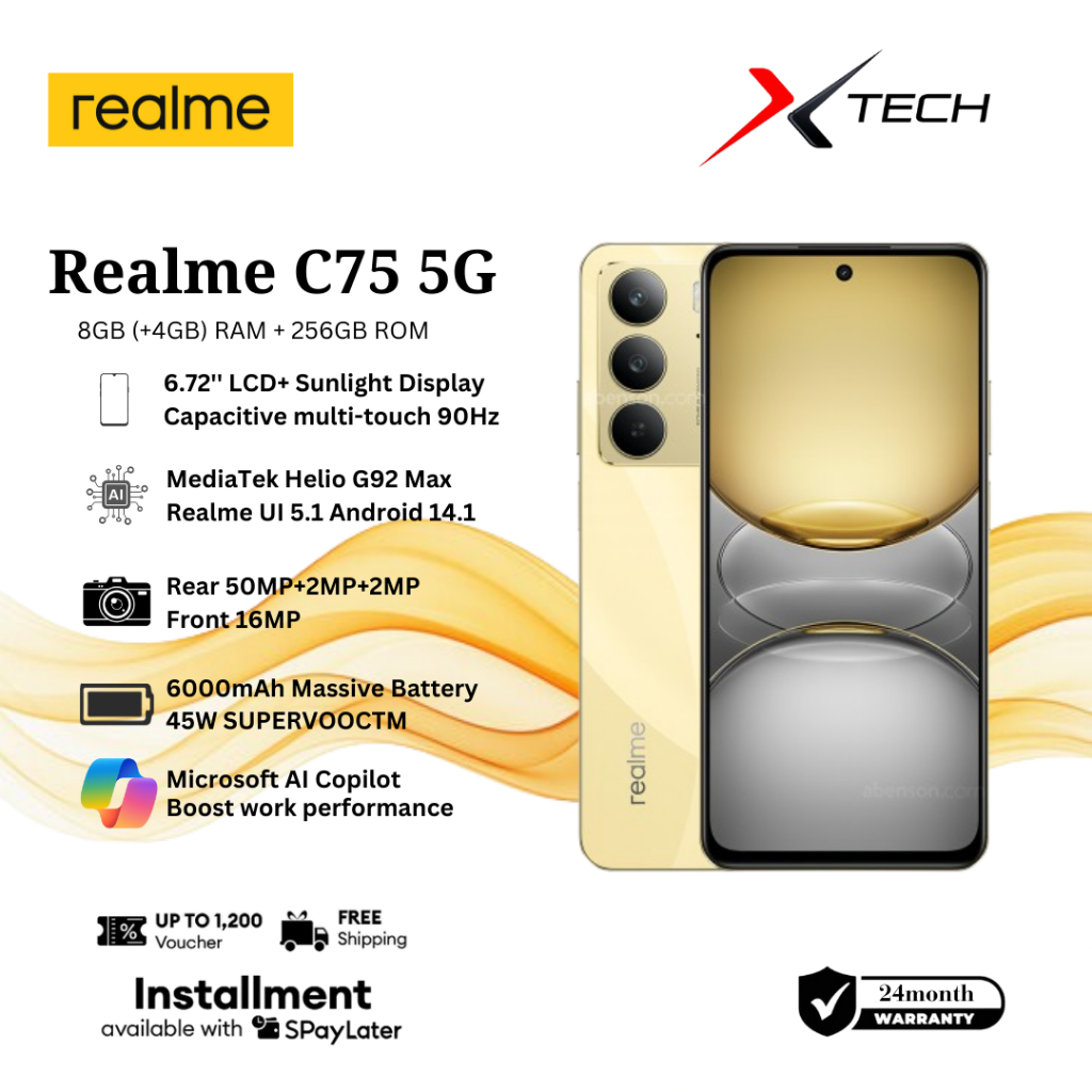 realme C75 5G｜8GB(+4GB) RAM+256GB ROM｜6.88″ FHD+ 120Hz Display｜MediaTek G92 Max｜6000mAh｜Dual Camera